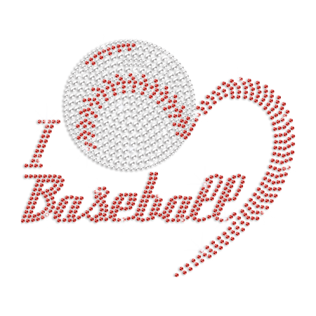 Bling Crystal I Love Baseball Rhinestone Motif